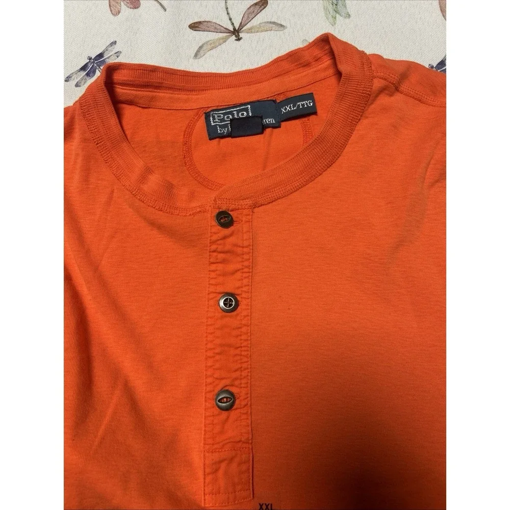 VTG Polo Ralph Lauren Mens 2XL 3 Button Henley Shirt Long Sleeve 100% Cotton 647